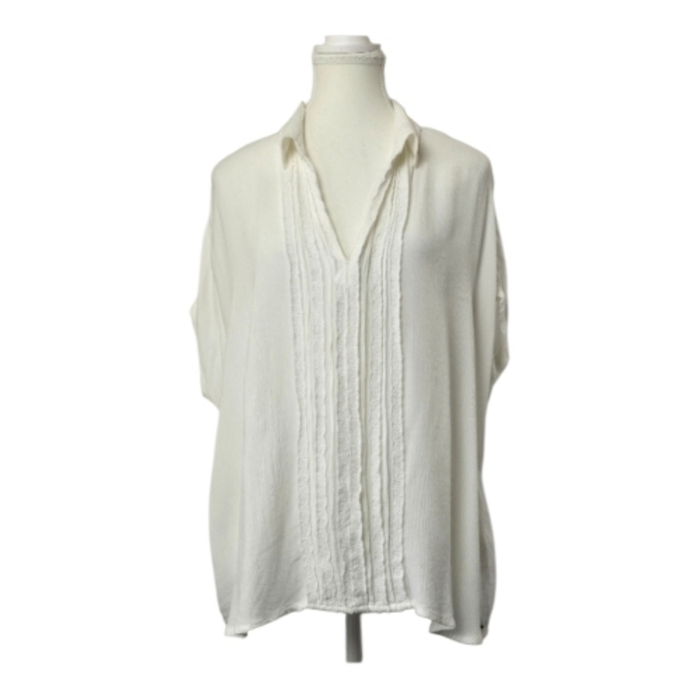 OβNeill Womenβs White Boxy V-Neck Lightweight Blouse Size Large Relaxed Coastal